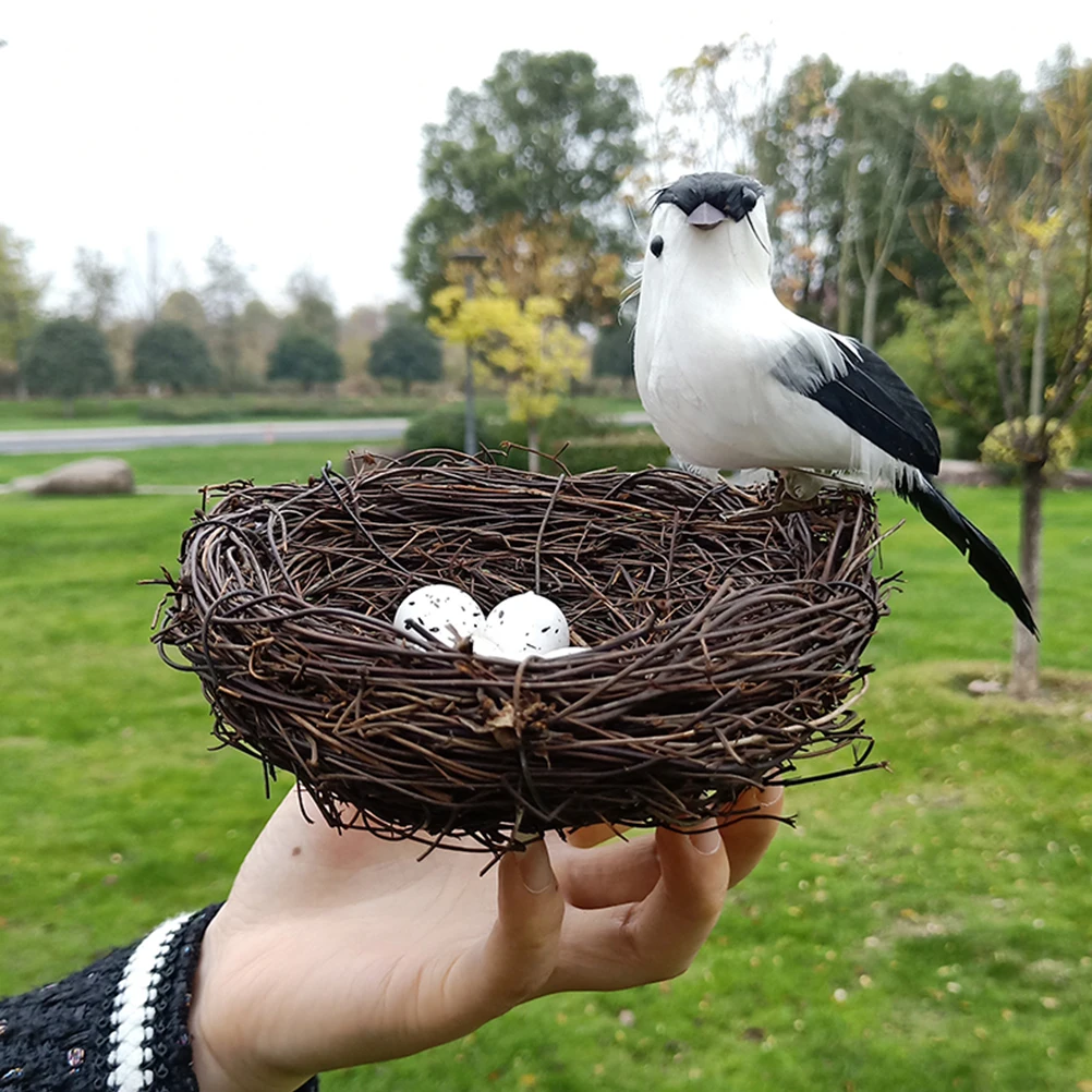 

Artificial Bird Nest Set Home Decor Fake Bird Egg Model Parrot House Kids Room Party Props DIY L C Holder