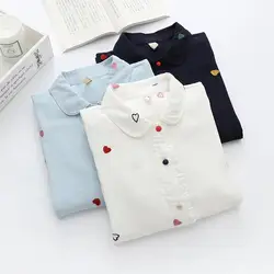 2023 autunno nuove belle donne colletto stampato camicia femminile Casual manica lunga camicette larghe e top Lady Fresh White Blue Shirt