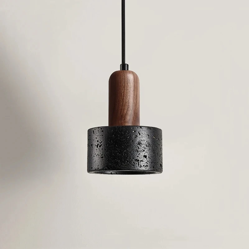 Japanese Wabi Sabi Natural Black Hole Stone Pendent Lamp Nordic Restaurant Bedroom Bedside Hallway Stair Retro Decor Droplight