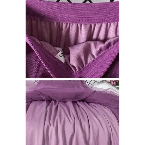 Imagen 2 del producto Falda larga de gasa con dobladillo grande para mujer, Falda larga de cintura alta, informal, coreana, simple, color sólido, tres capas, línea A, nueva