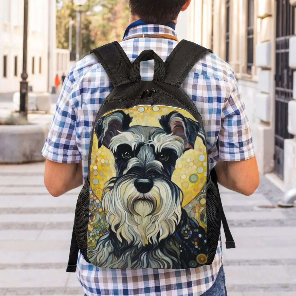 Modern Art Style Schnauzer Backpack Student Boys Girls BookBag School Bag Computer Shoulder Bags