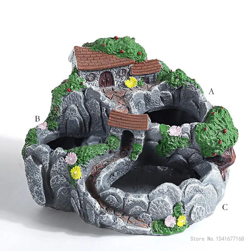 Creative rural micro landscape large caliber fleshy flowerpots imitation stone resin house home garden multi caliber flowerpots