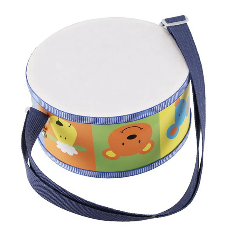 Wooden Drum Instrument For Children With Colorful Animals, Straps And Drumsticks. Early Education Teaching Aids