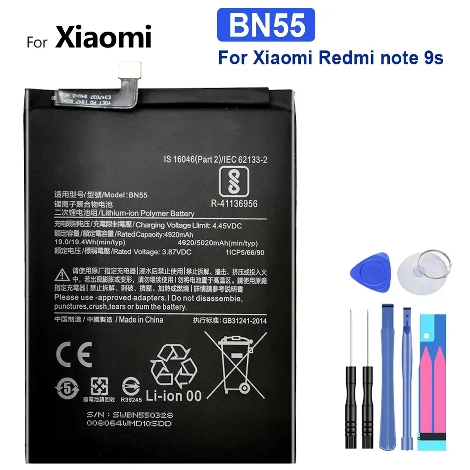 Replacement Battery for Xiaomi Redmi Note 9 Pro 9S, 5020mAh, BN53, BN54, BN55, BM4W, BN62, Tools, Batteries