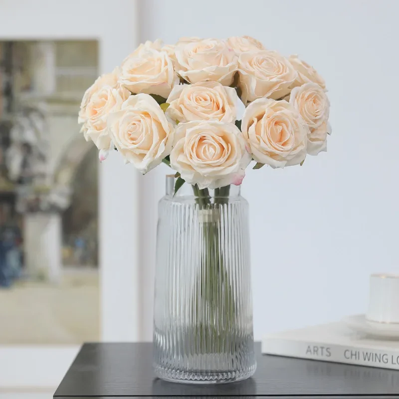 2bundles European Retro 7-branch Burnt Edge Bouquet of Roses Simulated Flower Roasted Edge Living Room Dining Table Decoration