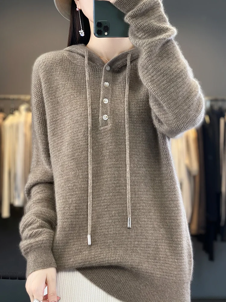 Large size Women\'s Hoodies Sweater 100% Australia Wool Pullovers Knitwear Long Sleeve Tops Jumper Casual comfort Fashion Trends