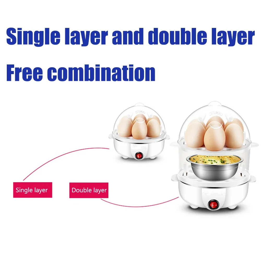 Electric Fast Egg Cooker Boiler Steamer Double Layers Automatic Large for Boiled Steamed Egg with Overheat Protection