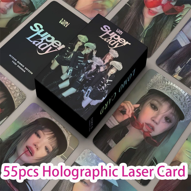 pequeno holograma photo card super lady cartao lomo minnie yuqi miyeyon cartao presente kpop album g i dle 55 pcs por conjunto 01