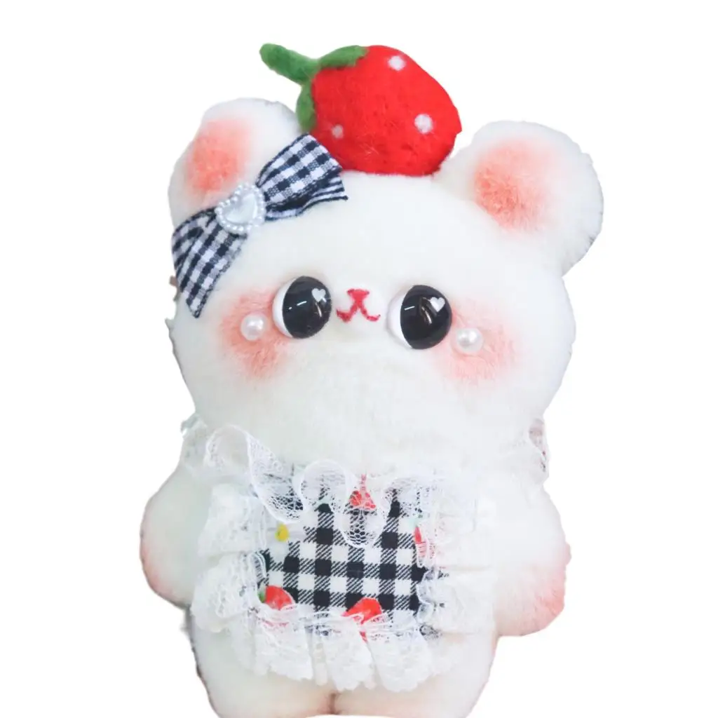 Urso original artesanal boneca urso boneca de pelúcia boneca harajuku bonito arco avental urso morango xadrez urso