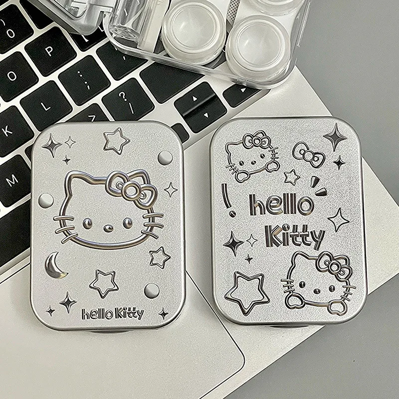 

Eyepiece Case Electroplated Silver Cute Cat Letter Contact Lens Companion Box Two Sets Storage Box Portable Transparent