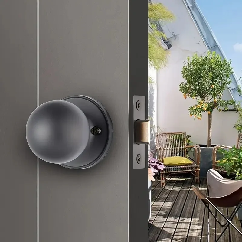 Ball Lock, Keyless Black Door Lock, Passage Door Knob, Left or Right Handed Suitable, For Home and Office