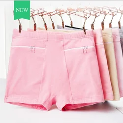 Cotton Boxer Panties with Zipper Pockets Women Anti-theft Phone Money Wallet Large Size Belly Shorts Sport Yoga Pants Leggings