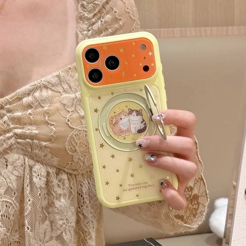 

Korean Cute Star Cat Phone Case For iPhone 17 Pro 16 15 Pro Max Cover with Stand Fashion Shockproof Protective Cases For Apple 1