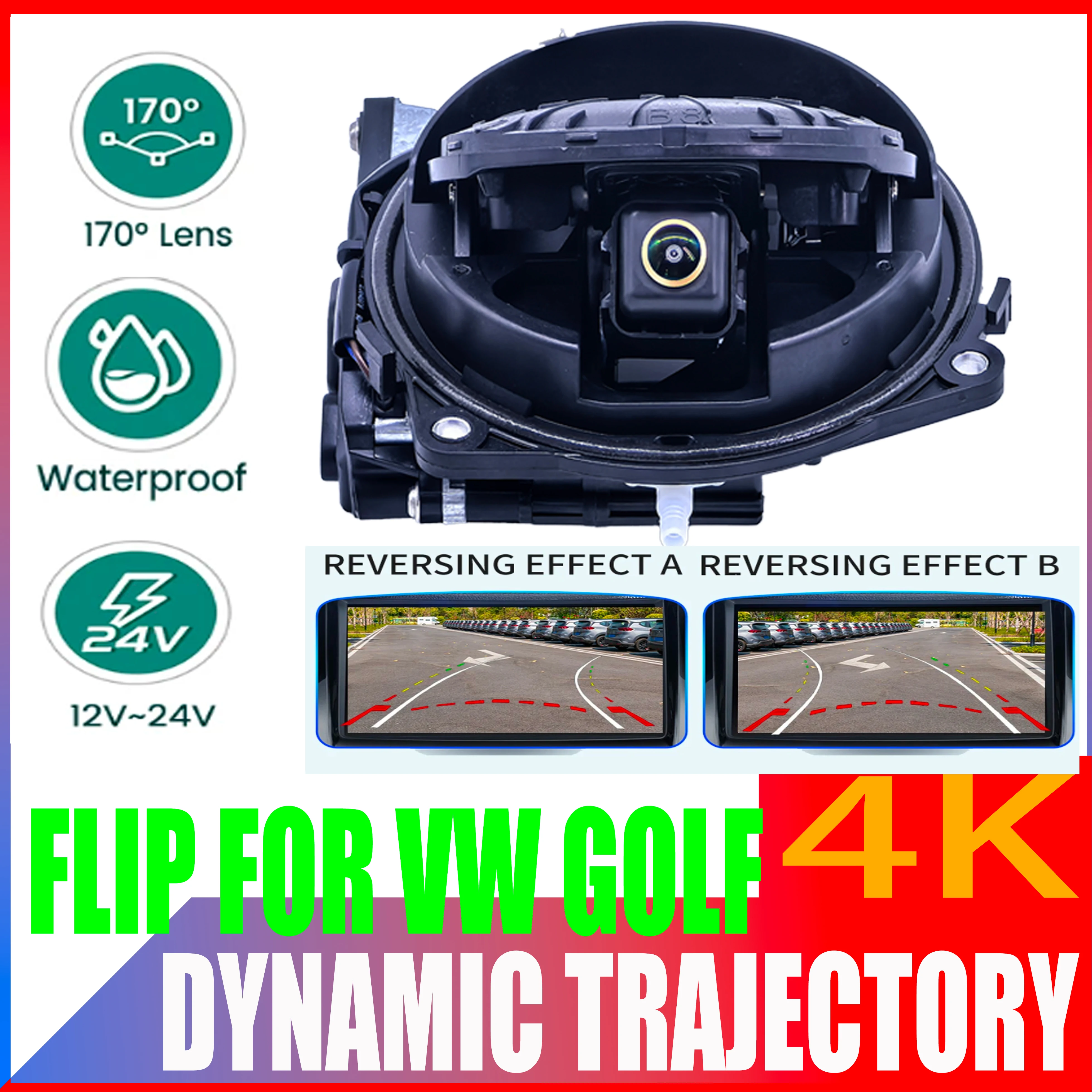 170 Degree with Dynamic Trajectory Rear View Camera Logo Auto Flipping Emblem for CC, Eos, Bettle, Passat B8 B6 Golf 6 7 8GTI