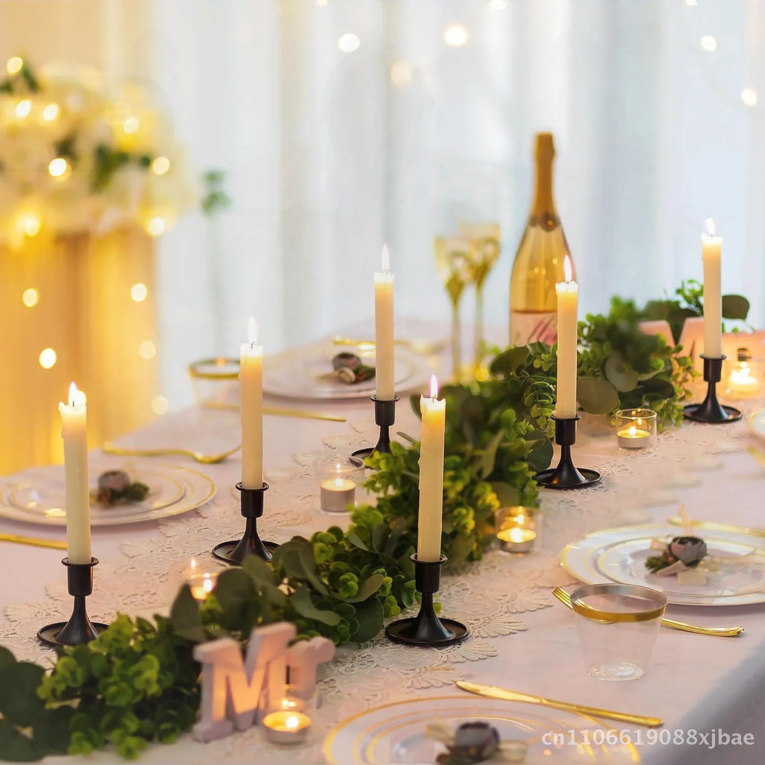 European Small Horn Retro Black Candlestick Iron Craftsmanship for Romantic Candlelight Dinner Decorations in Multiple Sizes