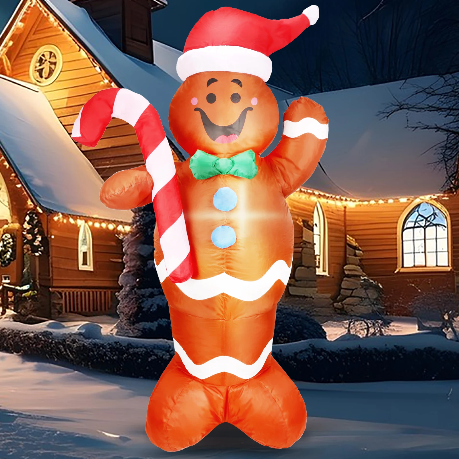 5FT Christmas Inflatables Gingerbread Man Outdoor Decorations, Christmas Blow Up Yard Inflatable with Built-in LEDs for Xmas