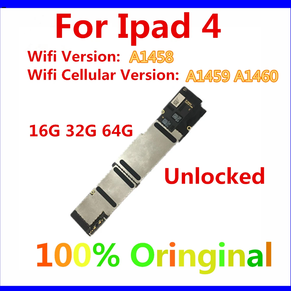100% Tested Free iCloud A1458 A1459 A1460 For iPad 4 Motherboard logic Board With Chips IOS System NO ID Account