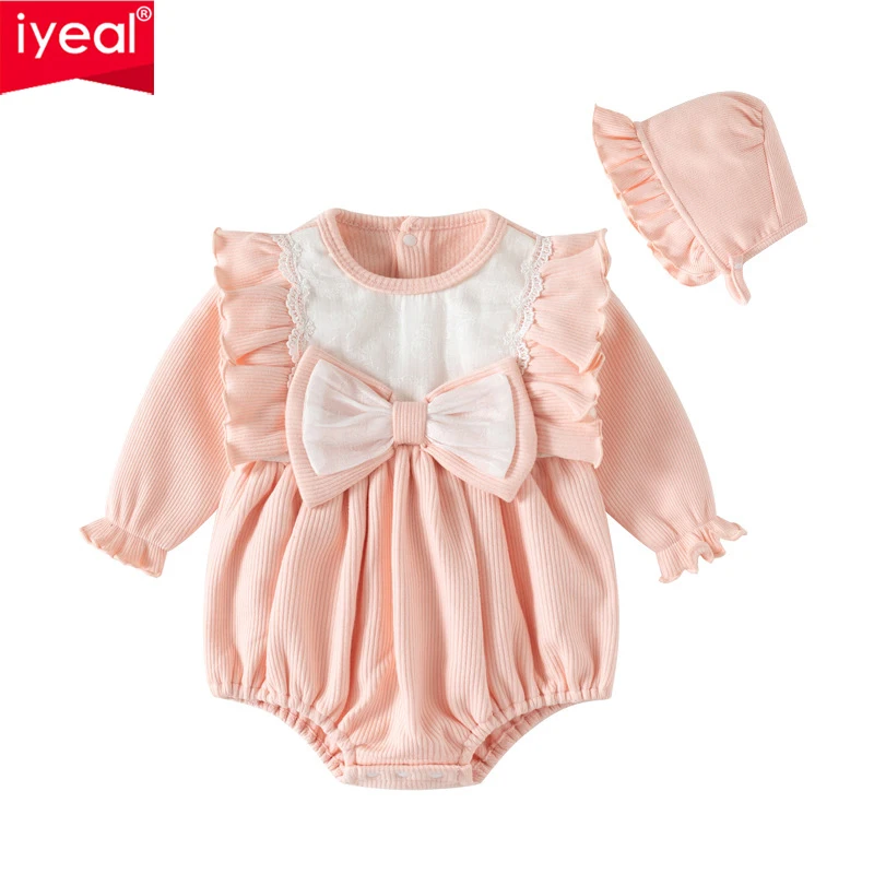 

IYEAL Princess Baby Girls Clothes Spring Autumn Cotton Long Sleeved Bodysuit With Hat Newborn Jumpsuit Outfits Infant Clothes