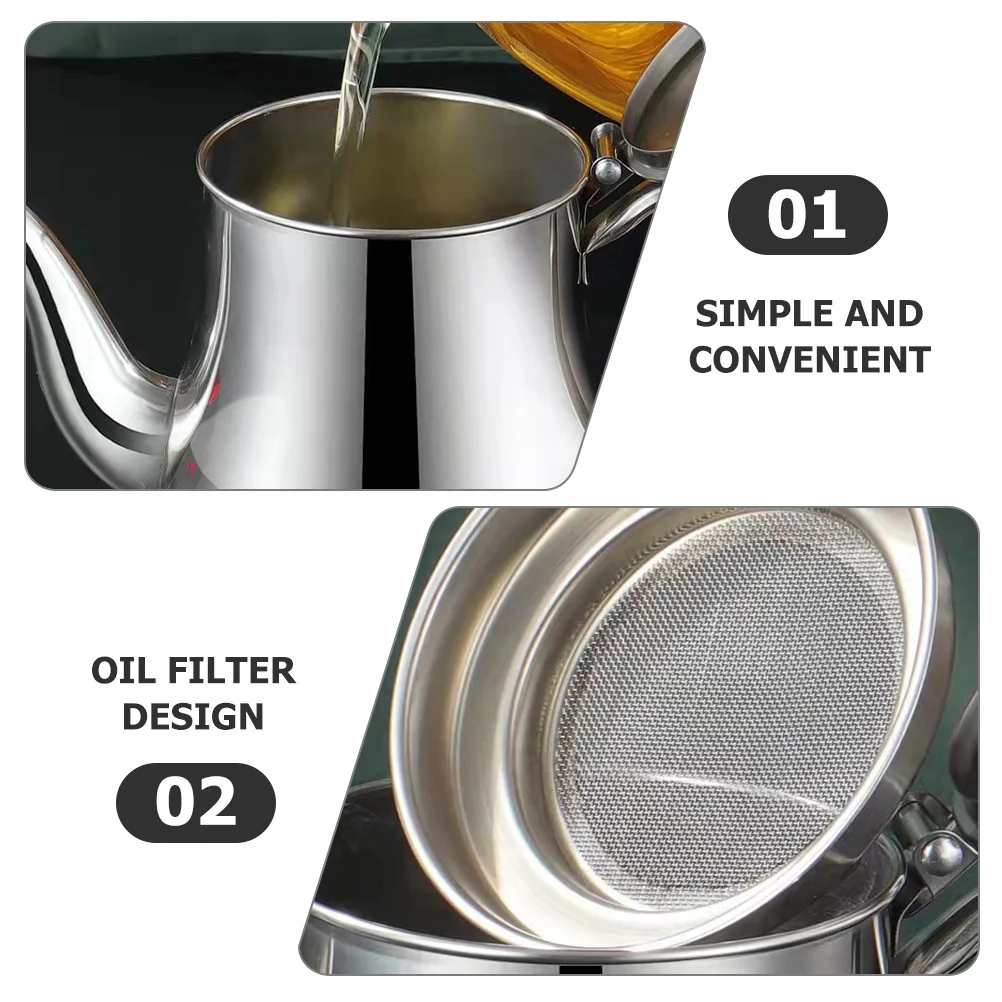 

Household Oil Container Stainless Steel Oil Strainer Pot for Kitchen Filtration Storage Convenient Grease Separator