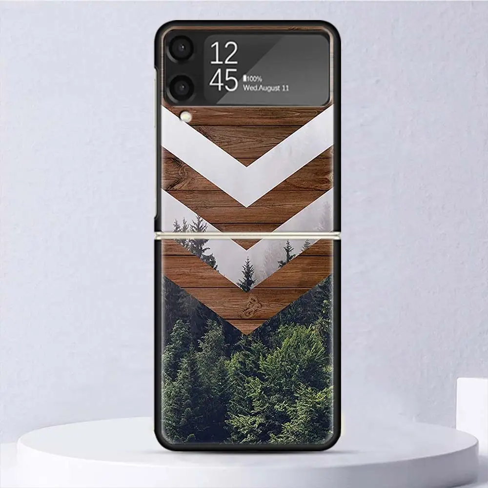 Forest Geometry Wood Nature Shockproof Hard Case For Samsung Galaxy Z Flip 4 5 3 5G Phone Cover Z Flip3 Flip4 Flip5 Black Fundas