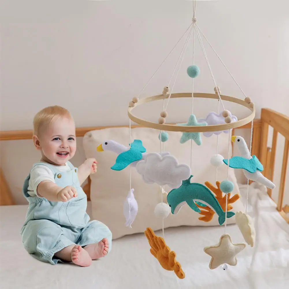 Seagull Nursery Decor Seagull Baby Crib Mobile Ocean-themed Felt Hanging Decor Soft Stroller Toy for Newborns Nursery Flowers