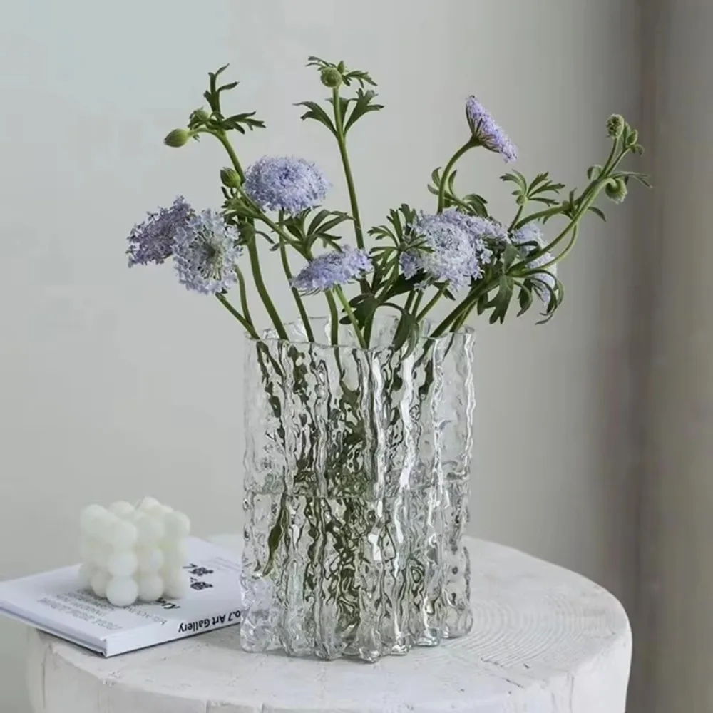 Nordic Glacier Hydroponic Transparent Glass Vase Decoration Light Luxury Style Home Living Room Dining Table Rose Vase