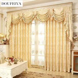 European Gold Luxury Curtains for Living Room Bedroom Dining Blackout Window Drape Treatment Tulle Valance Custom Size Embroider