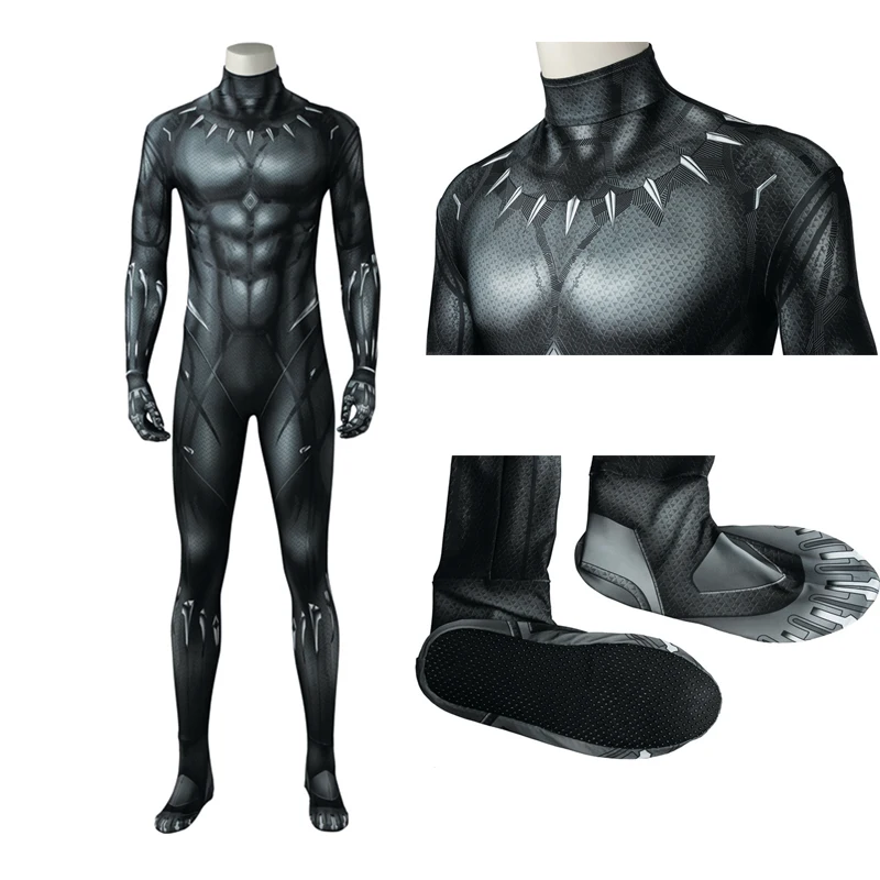 

Superhero Movie Roles Halloween Carnival Superhero Panther Cosplay Challa Costume 3D Printing Jumpsuit King Black Suit