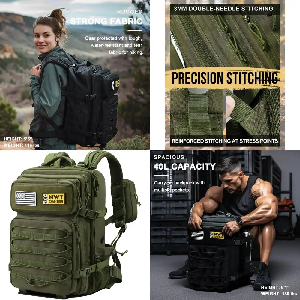 Sac à dos tactique robuste de style militaire avec système Molle pour les aventures en plein air, vert