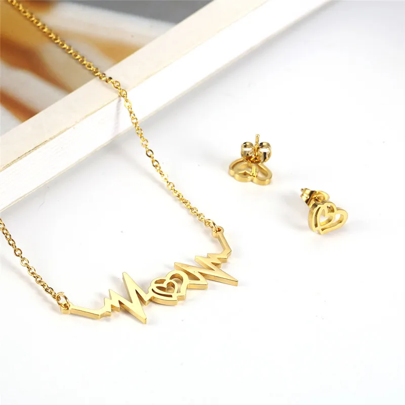 Heart Necklace Earrings Set Stainless Steel Jewelry Set Hert Lock Jewelry Sets Charm Simple Fashion Jewelry Gift chain