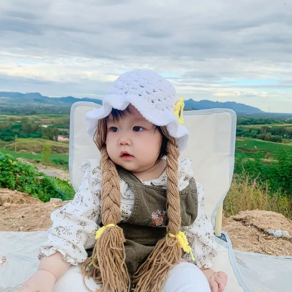 

Pink Bow Kids Wool Cap With Plaits Handmade Knitted Photoshoot Kids Wool Cap Girls Style Braided Design Handmade Braided Earflap