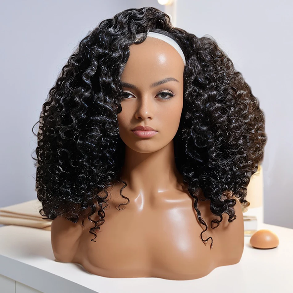 موجة عميقة نصف شعر مستعار شعر الإنسان الرباط مقاطع سلس اللون الطبيعي كامل آلة صنع شعر مستعار جاهز لارتداء نصف شعر مستعار مجعد المياه