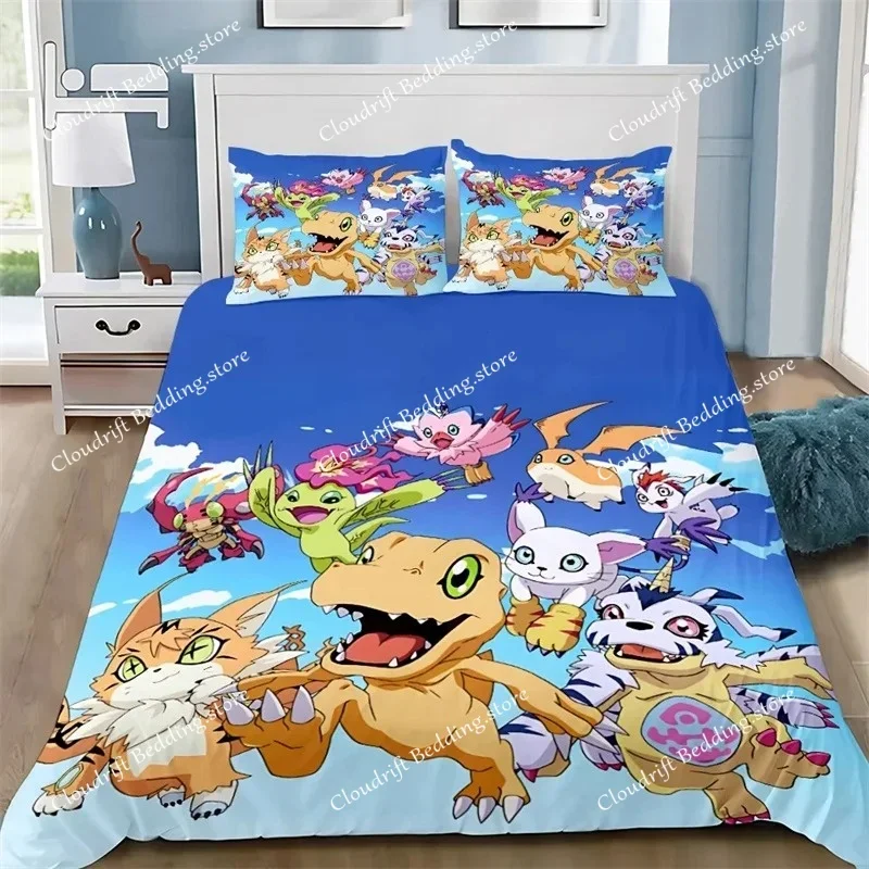 Cartoon Cover Pillowcase Bedding Set D-DigimonS Greymons Adult Boy Girl Bedroom Decoration Children Single Double Large Size026