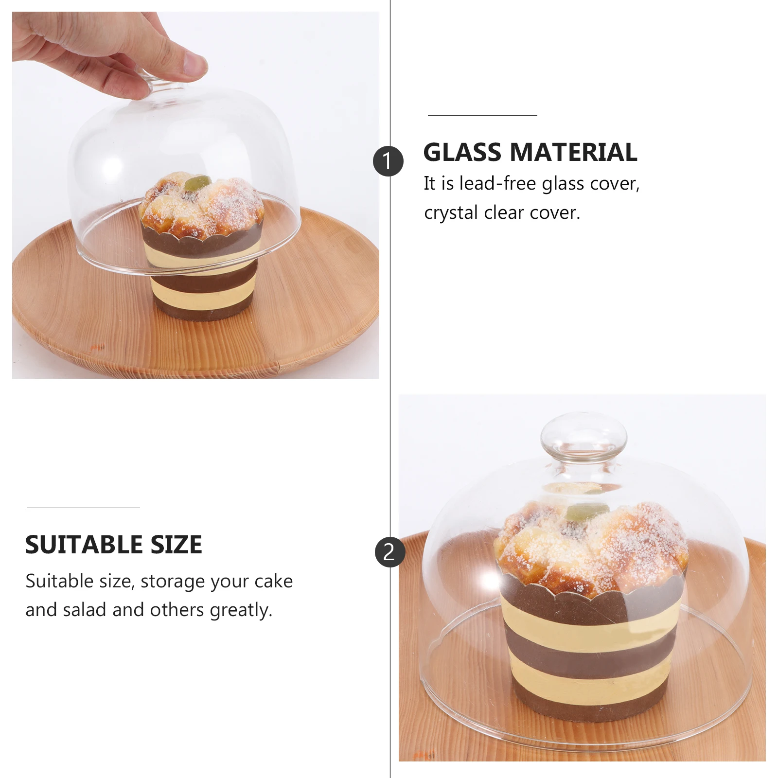 1 قطعة غطاء زجاجي شفاف مقاوم للغبار غطاء كعكة الطعام غطاء حماية متين للطعام غطاء نضارة الطعام قطر 13 سنتيمتر ارتفاع 11 سنتيمتر