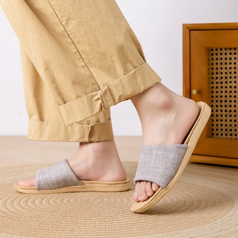 Fabric New Linen Slippers for Women, Summer Home Use Indoor Soft-Soled Non-Slip Wear-Resistant Home Sandals and Slippers