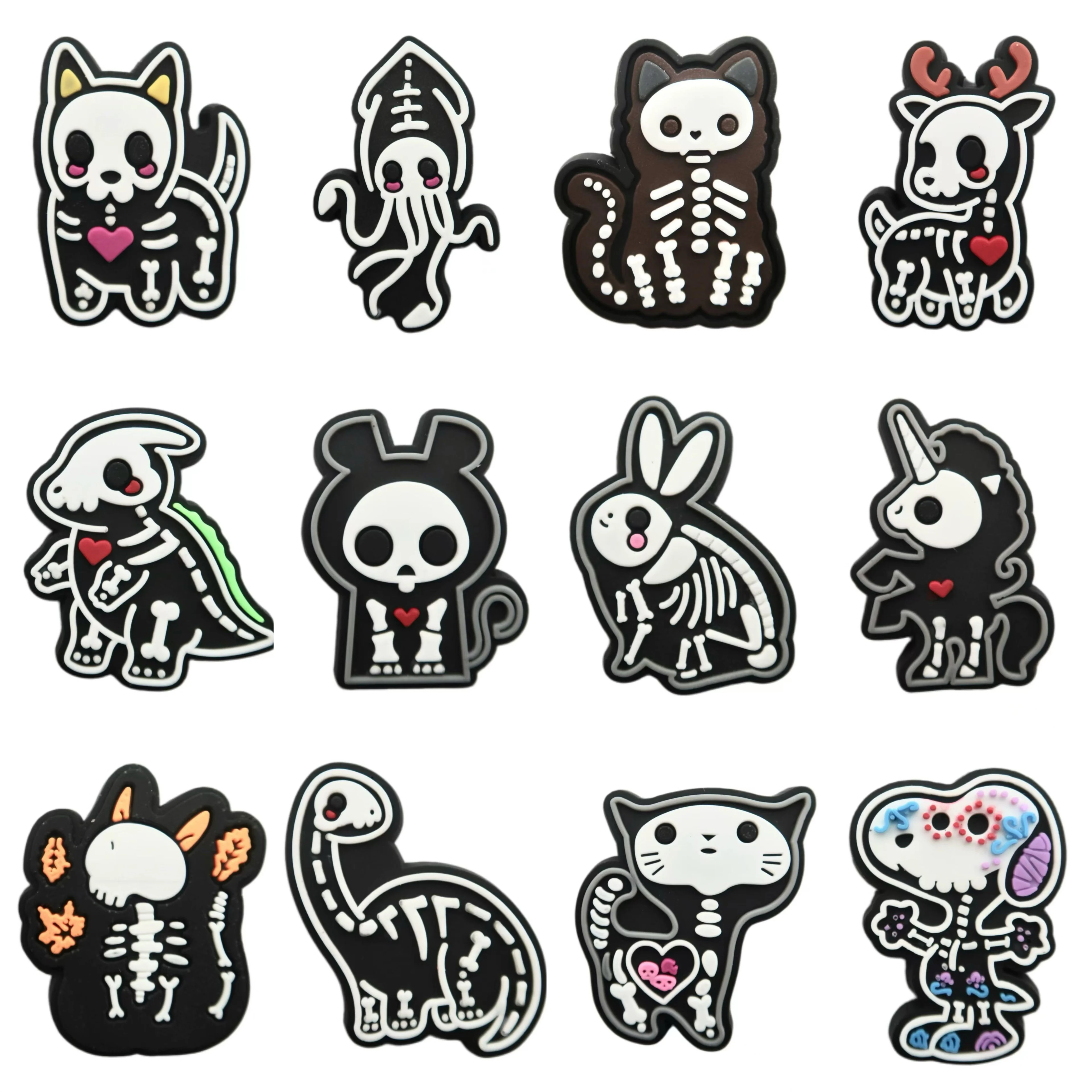 6/25PCS Gothic Animal Skeleton dino Shoe Charm Wholesale Halloween PVC Decor Buckle Sandal Detachable Waterproof To X-MAS Gift