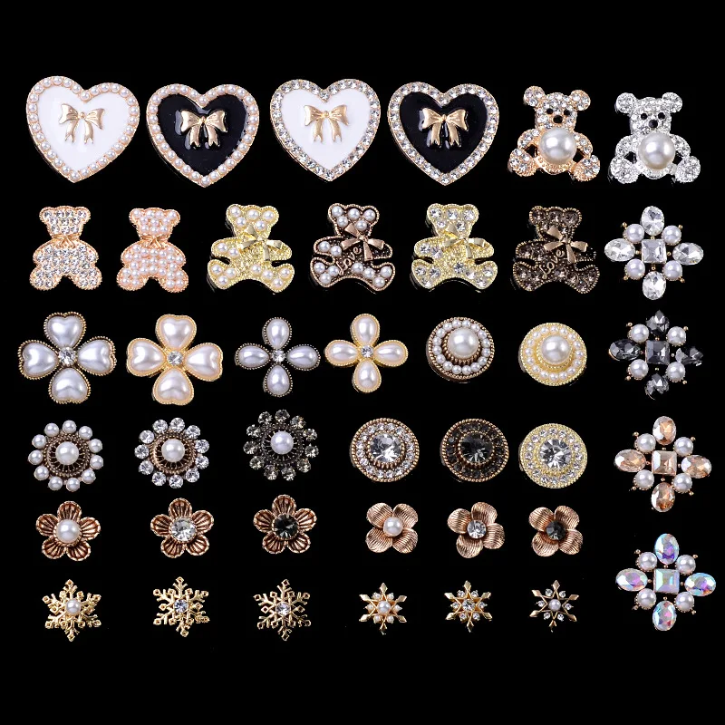 5PCS Alloy Cute Cartoon Carousel Bear Creative Rhinestone Gold Button Ornaments Earrings Choker Hair Bag DIY Jewelry Accessories