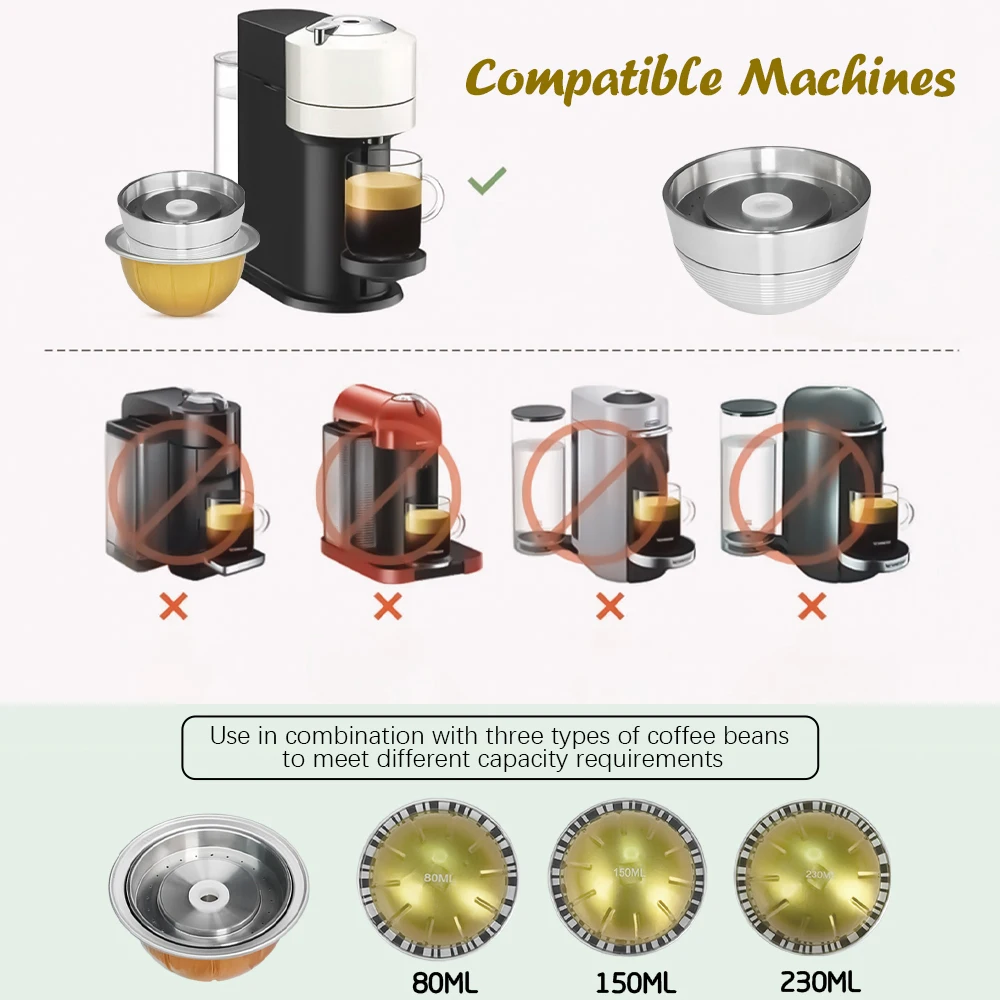 Capsules Café Vertuo Rechargeables X2 – Filtres Réutilisables Compatibles Vertuoline & Vertuo, Version Riche Crème
