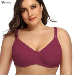 Beauwear Pure Kleur Plain Grote Maat Beha Met Draad Voor Vrouwen Niet Gevoerde Bralette Voor Grote Borsten C D E F Cup Bras