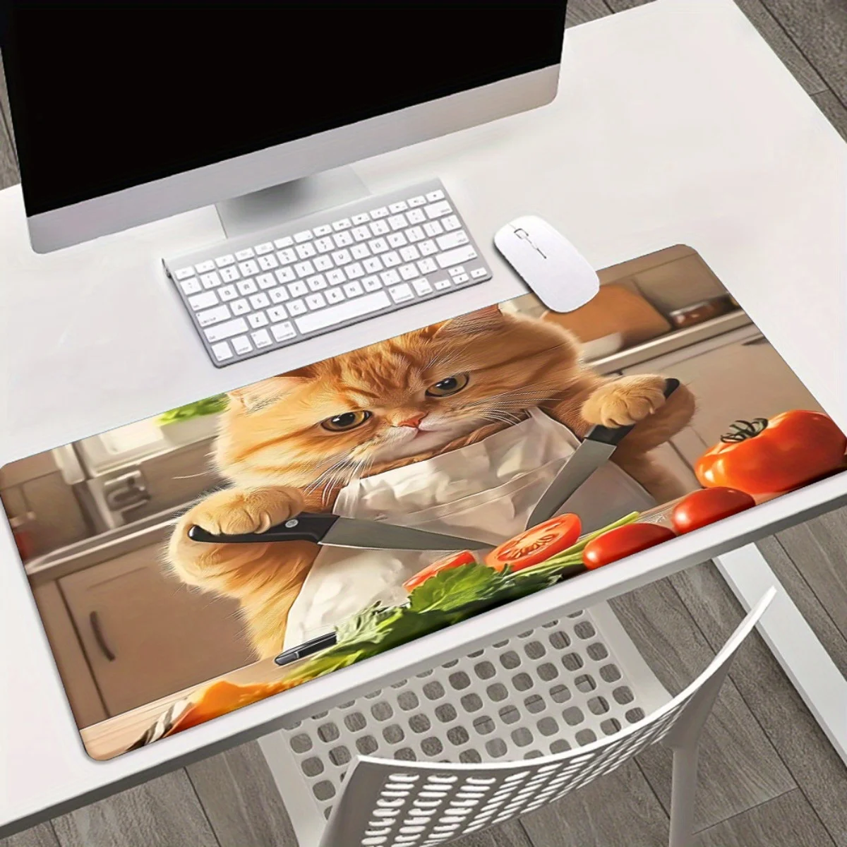 

1pc Cute Cat Chef Cartoon Mouse Pad - Large Rubber Desk Mat for Office, PC, Laptop | Fun Cooking-Themed Design with Whiskers & V