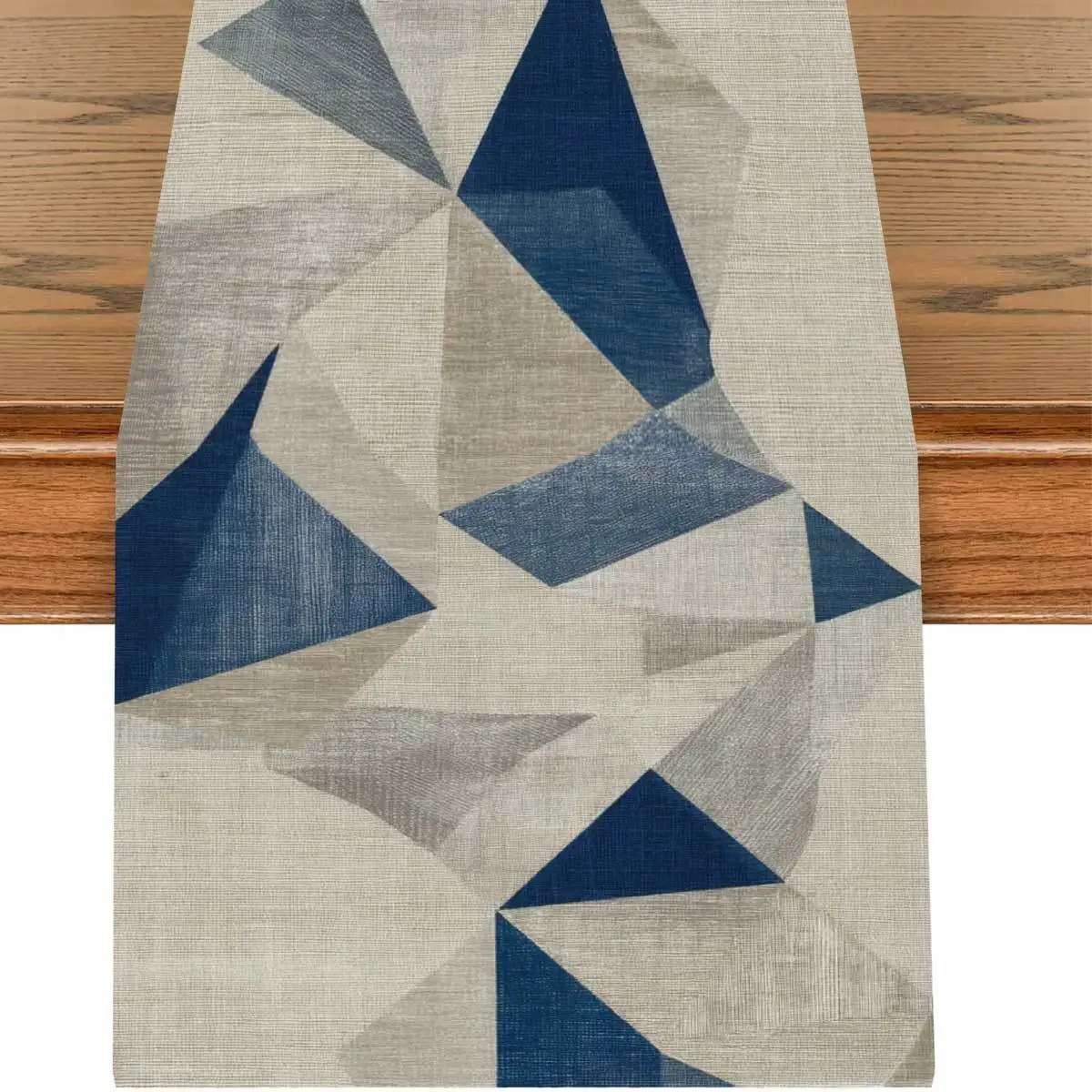 Blue White Gray Abstract Lines Table Runner - Minimalist Contemporary Dining Table Decor
