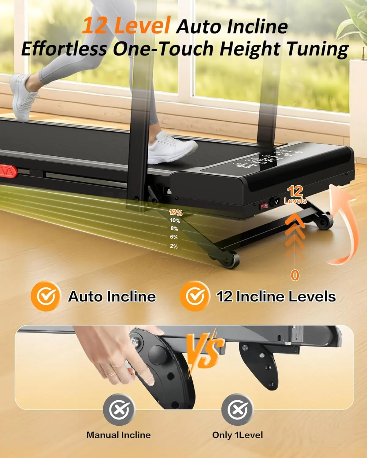 12-Level Auto Incline Under Desk Treadmill, 2-in-1 Foldable Walking Pad with Handle Bar, 3.0HP Quiet Motor, 350 lbs Capacity, for Home Office Gym