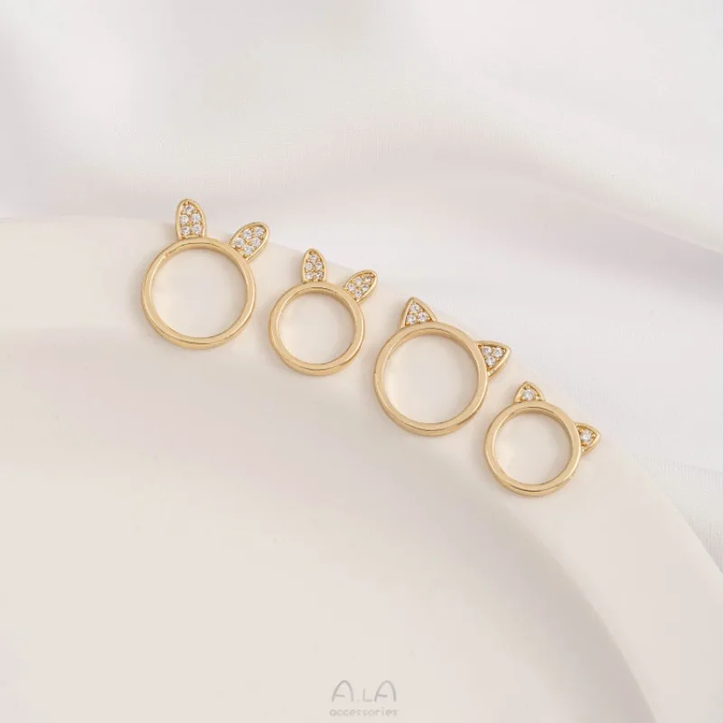 14K Bag Gold Inlaid Zirconium Cat Headgear Bead Ring Rabbit Ear Bag Bead Ring Handmade DIY Bracelet Bracelet Jewelry Accessories