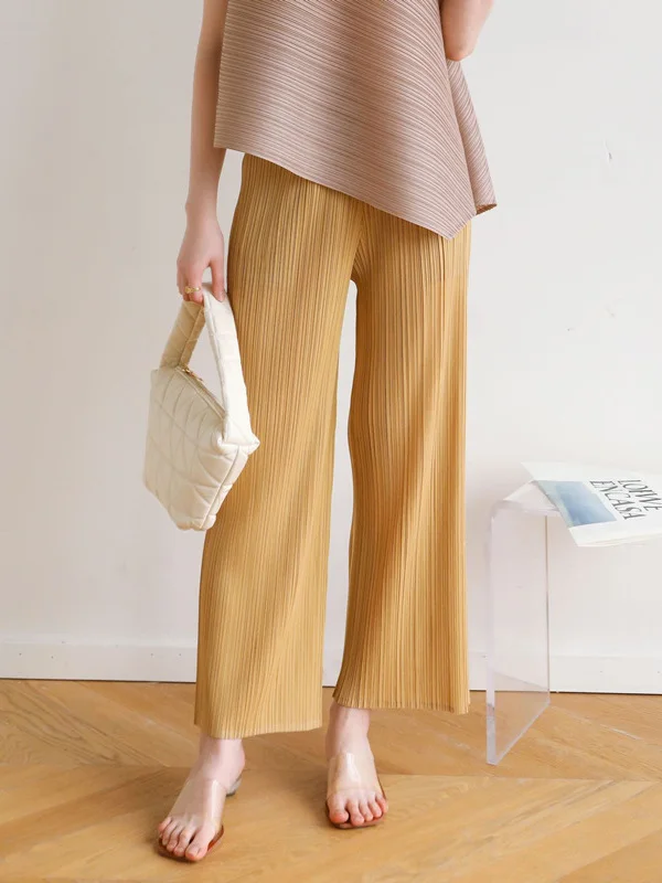 

Женский летний комплект: брюки с высокой талией и плиссировкой, свободные, укороченные, элегантные, универсальные, из полиэстера, две части