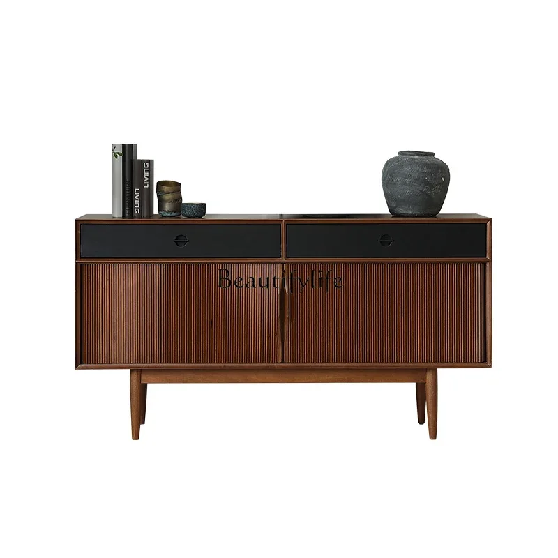 

FG17Retro dining side cabinet Modern living room entrance Solid wood rolling door against the wall Storage tea cabinet