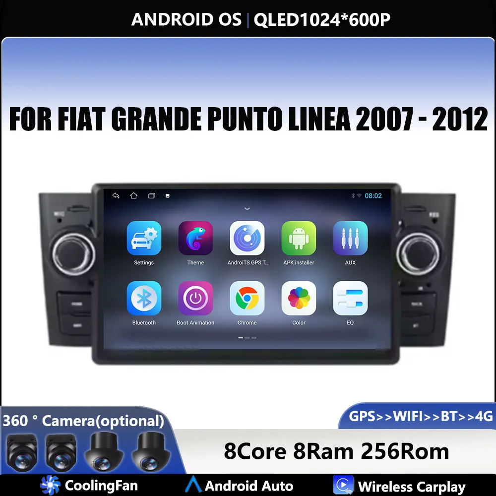 

For Fiat Grande Punto Linea 2007 - 2012 Car Carplay Auto Android Radio Navigation GPS Multimedia Video Player 4G WIFI DSP