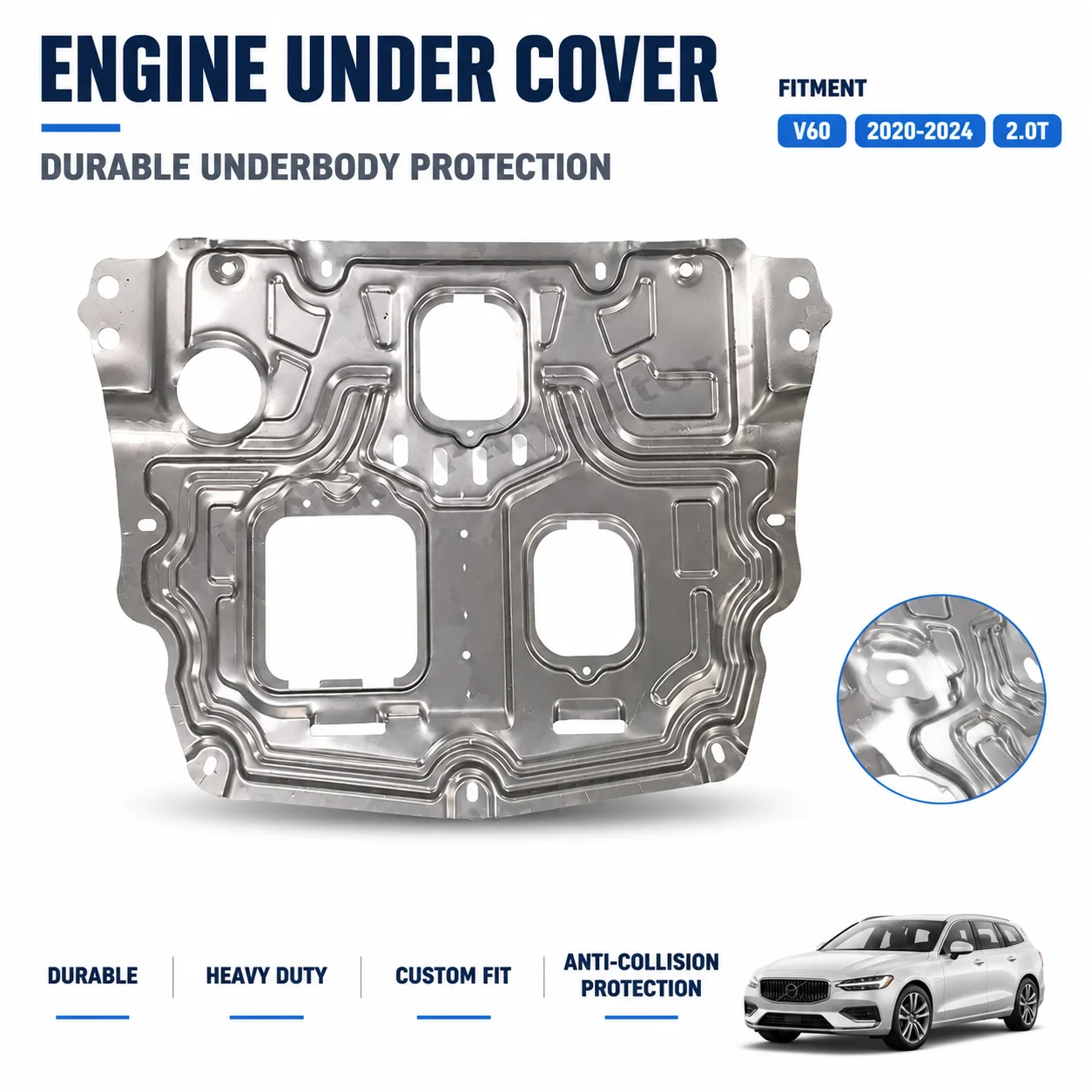 Custom Fit Under Engine Shield For Volvo V60 2020-2024 2.0T Heavy Duty Anti Collision Design Secure Fitment Daily Driving