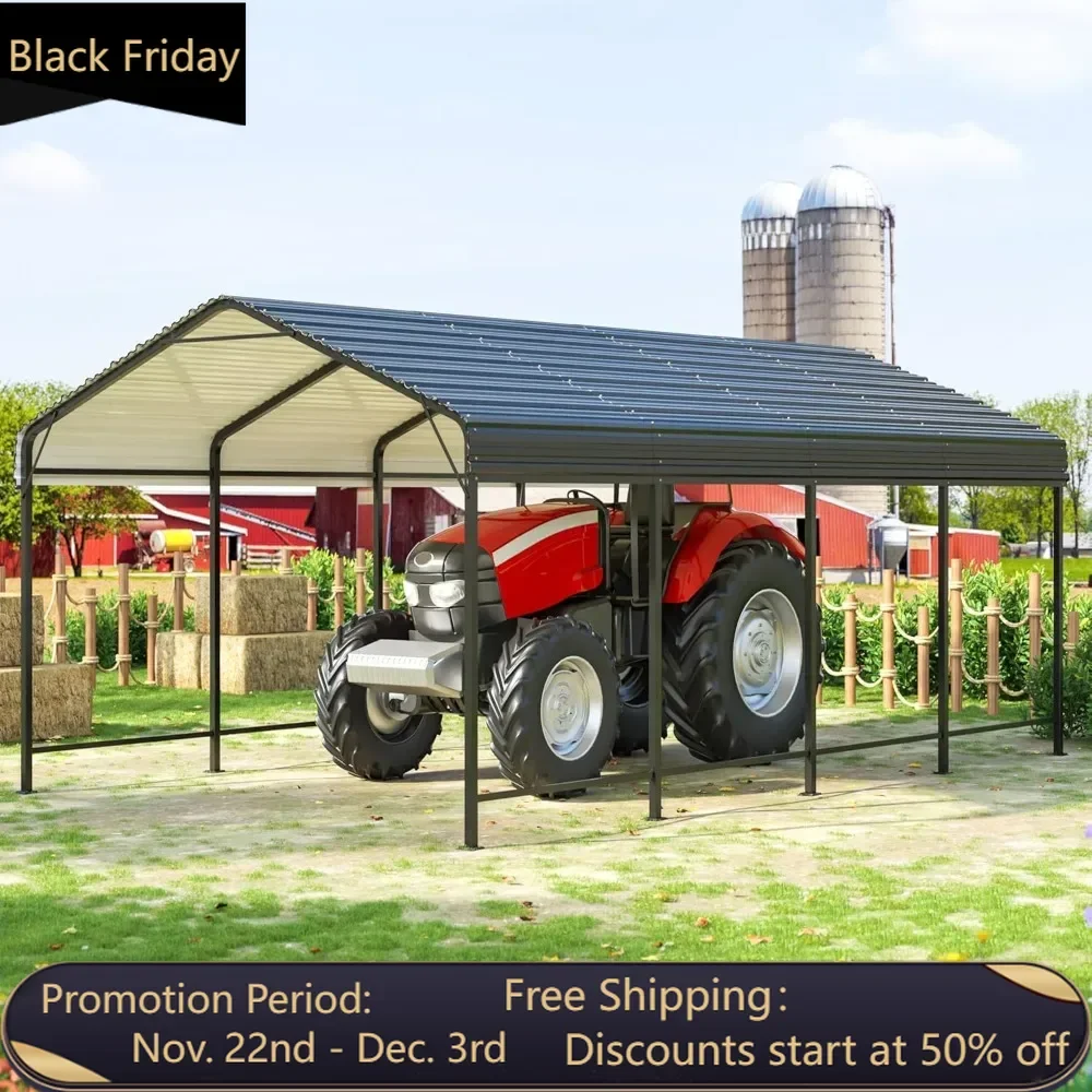 12x20 Metal Carport Carports with Enhanced Base Heavy Duty Garage Outdoor Galvanized Car Shelter for Car, Boats and Truck