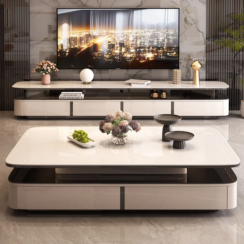 خزانة تلفزيون كلاسيكية باللون البيج بسيطة إيطالية فريدة من نوعها طويلة مصممة لتلفزيون غرفة المعيشة أرضية حديثة أثاث منزلي Mueble Para Tele