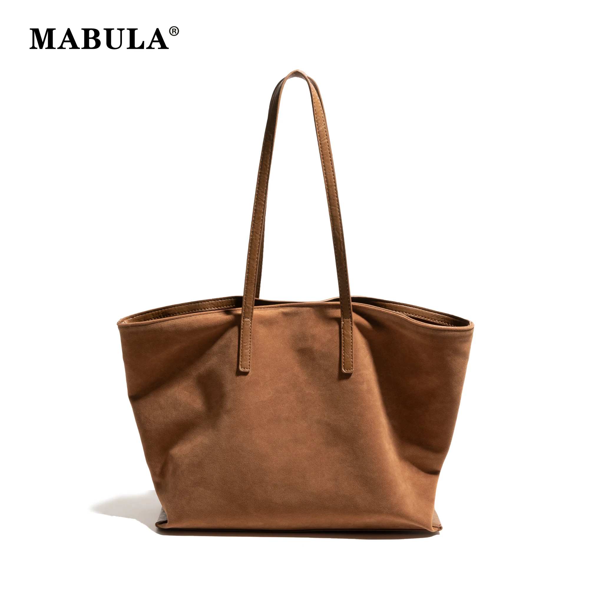 

MABULA Autumn Winter Faux Suede Large Capacity Tote Handbag Stylish Durable Ladies Commuter And Travel Pouch Solid Shoulder Bag